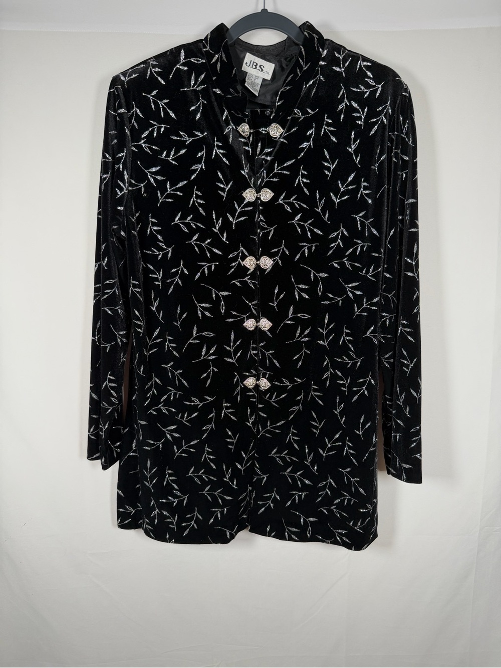 Vintage Whimigoth Black Velvet Long Sleeve Duster Jacket Leave Embroidery